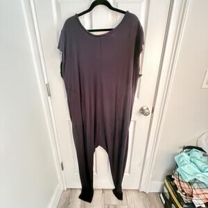 Free People Jumpsuit Womens Large Black cutoff Harem Drop Crotch Intimately FP